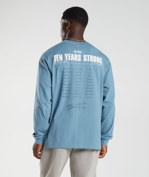 Men's Gymshark GS10 Year Oversized Long Sleeve T-Shirts Blue | NZ 2BWXLR